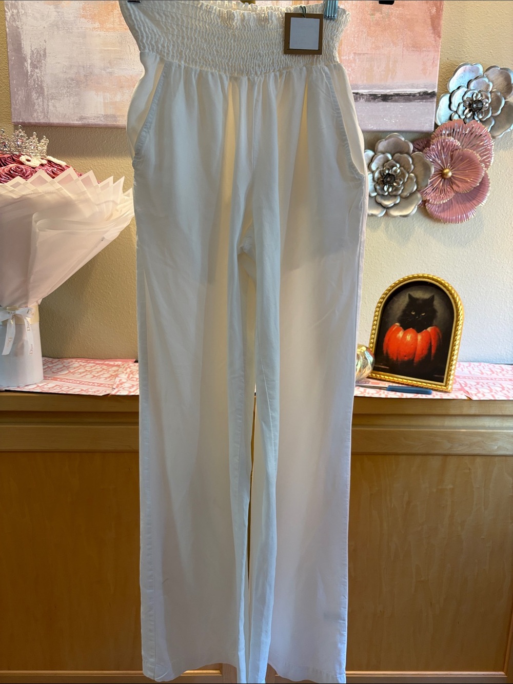 River + Sky White Smocked-Waist Wide-Leg Pants